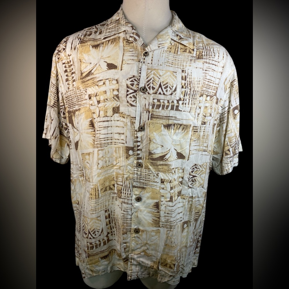 Caribbean Brown and Cream Short Sleeve Button Up Shirt Men’s XL